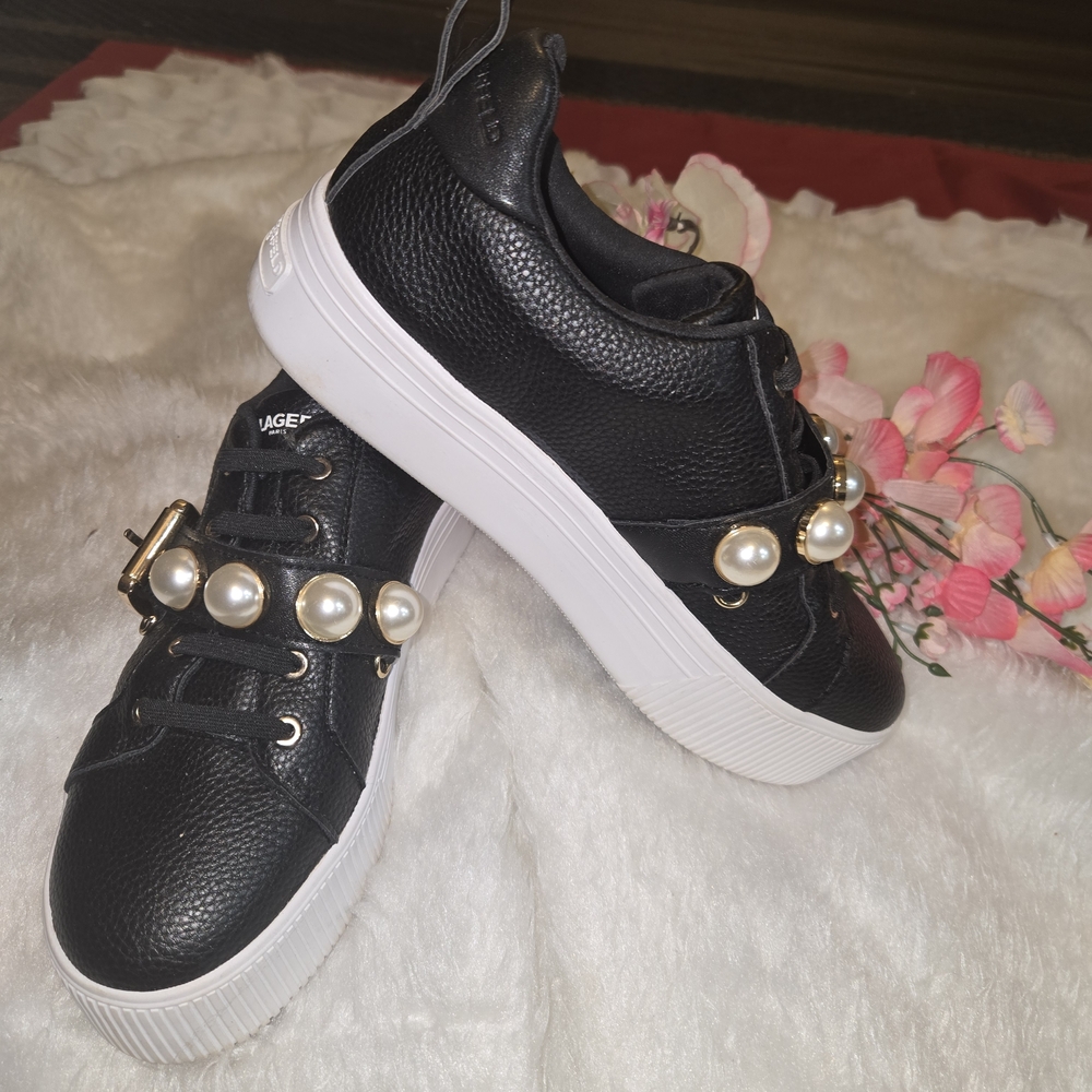 Karl Lagerfeld Black Sneakers with Pearl Embellishments - Picture 3 of 6